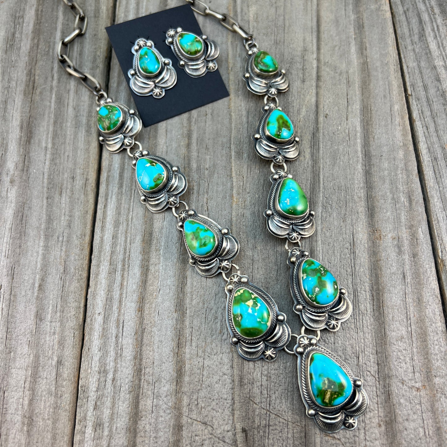 High quality Sonoran Polychrome Turquoise 24" necklace earrings set Randy Boyd 686