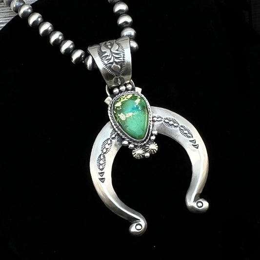 18" Sonoran Gold Turquoise Naja Necklace 6mm Sterling silver beads Samuel Yellowhair 475