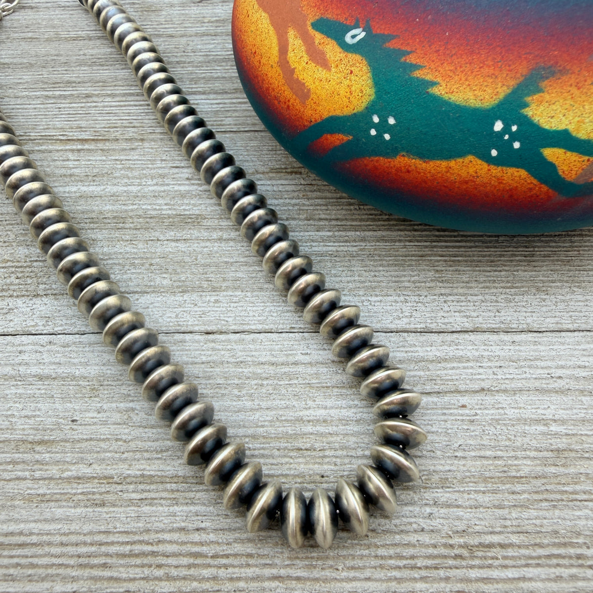 14” Sterling silver Navajo handmade 8mm saucer bead Pearl necklace Bryannen Halwood