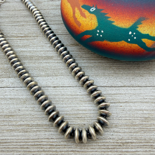14” Sterling silver Navajo handmade 8mm saucer bead Pearl necklace Bryannen Halwood
