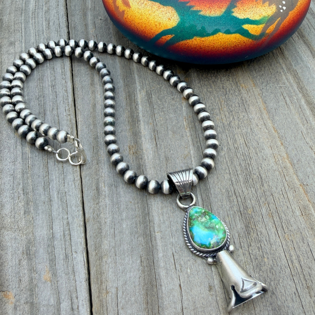 16" Sonoran Turquoise Squash Blossom Necklace Sharon McCarthy Sterling silver NK52