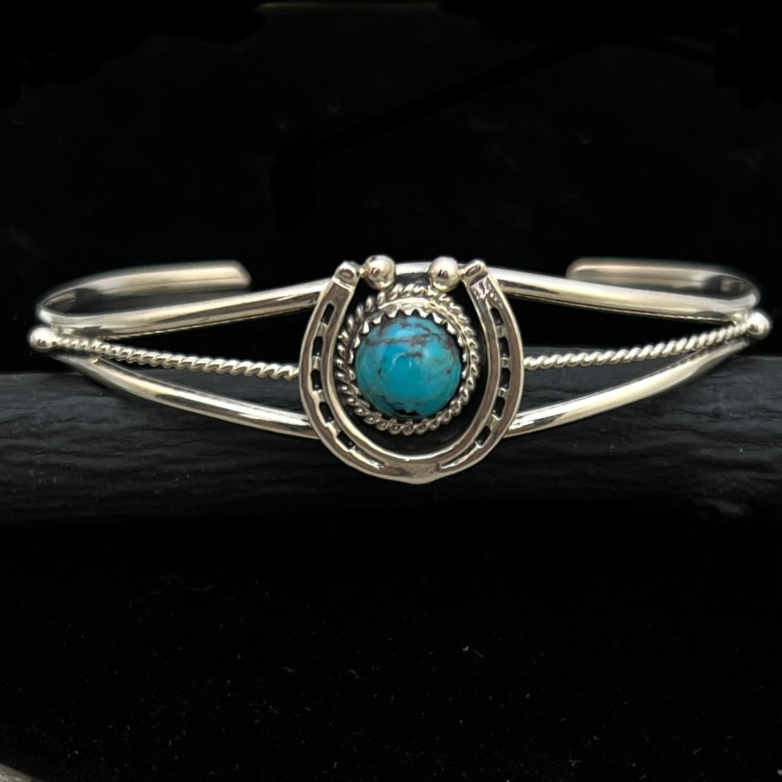 6 1/4" Kingman Turquoise Horseshoe Cuff Bracelet Sterling Silver Letricia Largo BR54