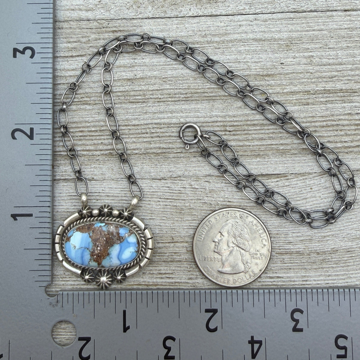 Golden Hills turquoise station necklace Sterling Silver Navajo Samuel Yellowhair NK32