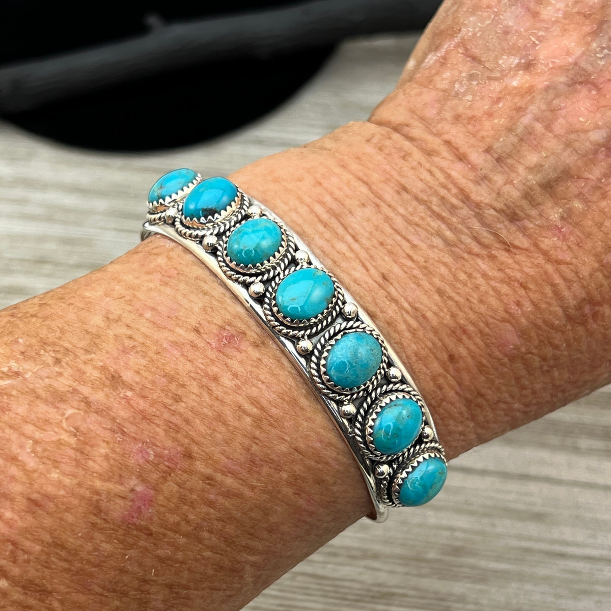 6 3/4" Campitos Turquoise Cuff Bracelet Sterling Silver Verley Betone BR42