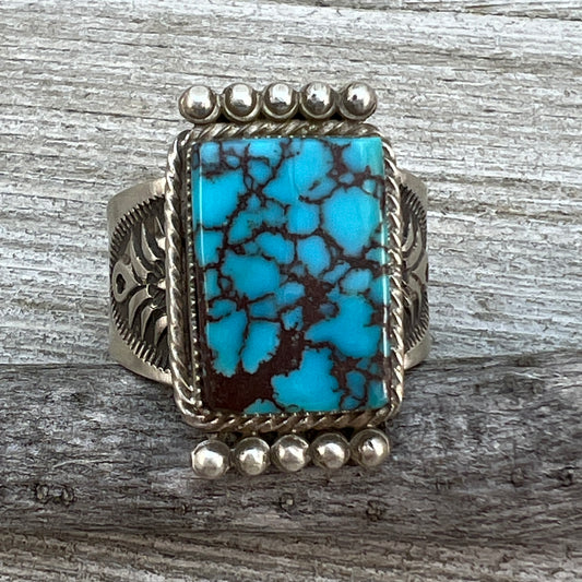 Size 11 Blue Kingman Turquoise rectangle Ring Sterling Silver Adrienne Gordon