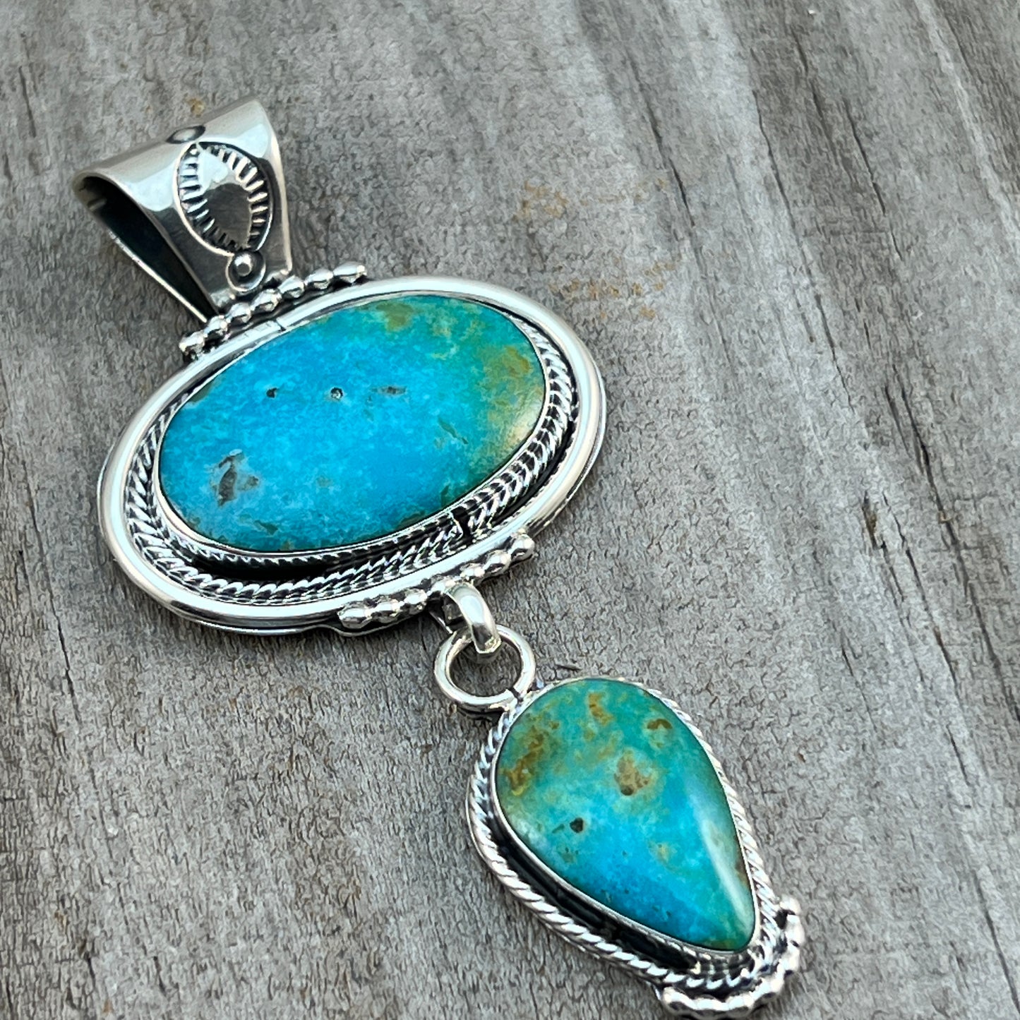 Turquoise Pendant Sterling silver Navajo Handmade Mike Smith 527