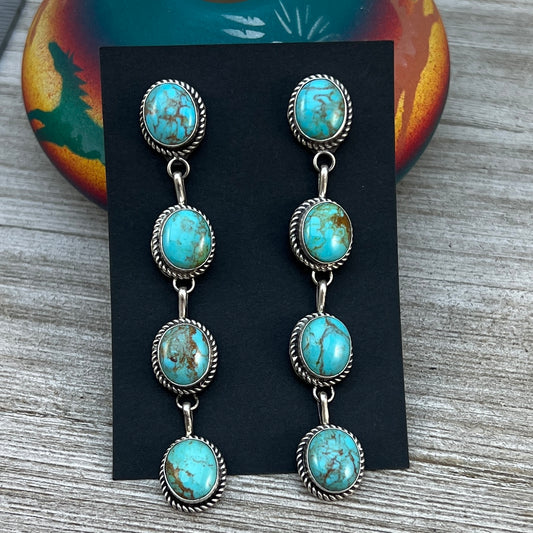 Long Dangle Turquoise stone earrings, sterling silver Boho jewelry Judith Dixon