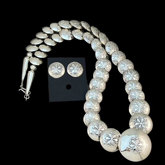 23" pillow Bead necklace earrings set sterling silver Tim Thompson Navajo 730