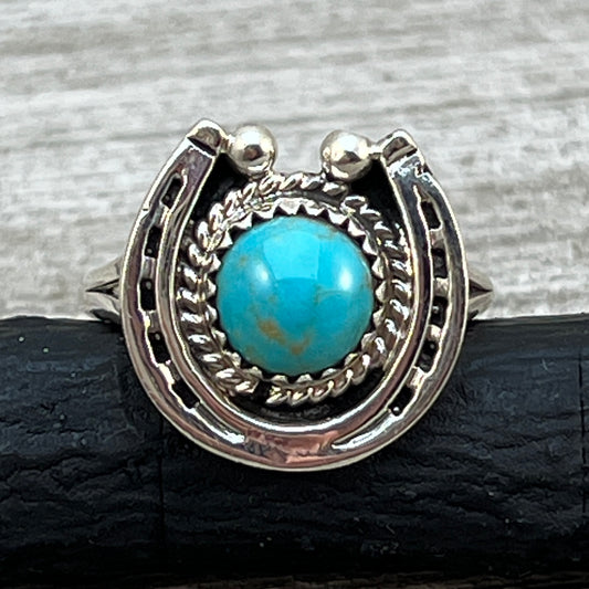 Size 9 Campitos Turquoise sterling silver horseshoe ring western equestrian jewelry Rodeo