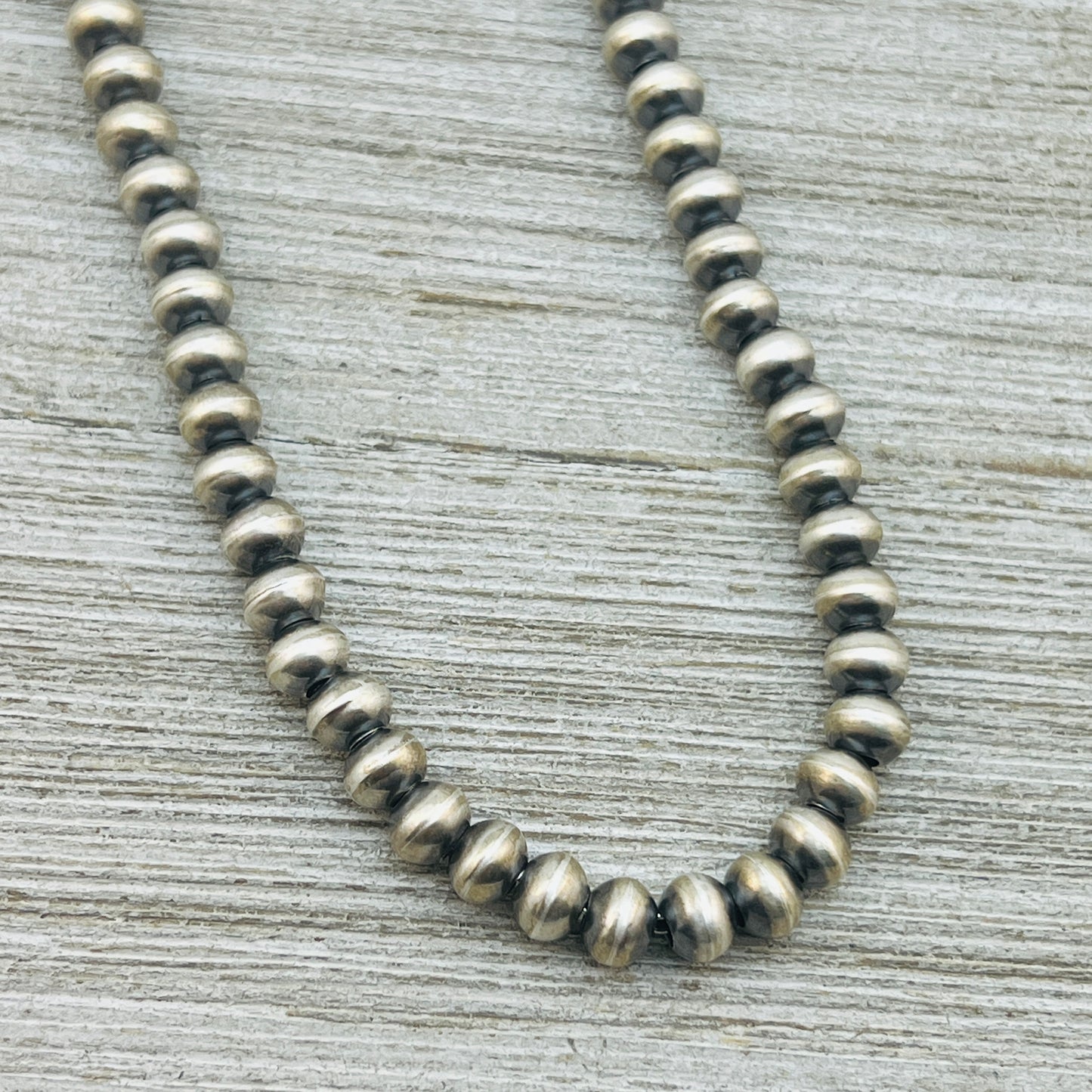 20" Sterling silver Navajo handmade 6mm oval bead Pearl necklace Bryannen Halwood 698