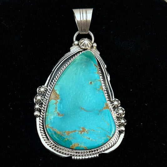 Kingman turquoise pendant sterling silver Navajo handmade Rita Long