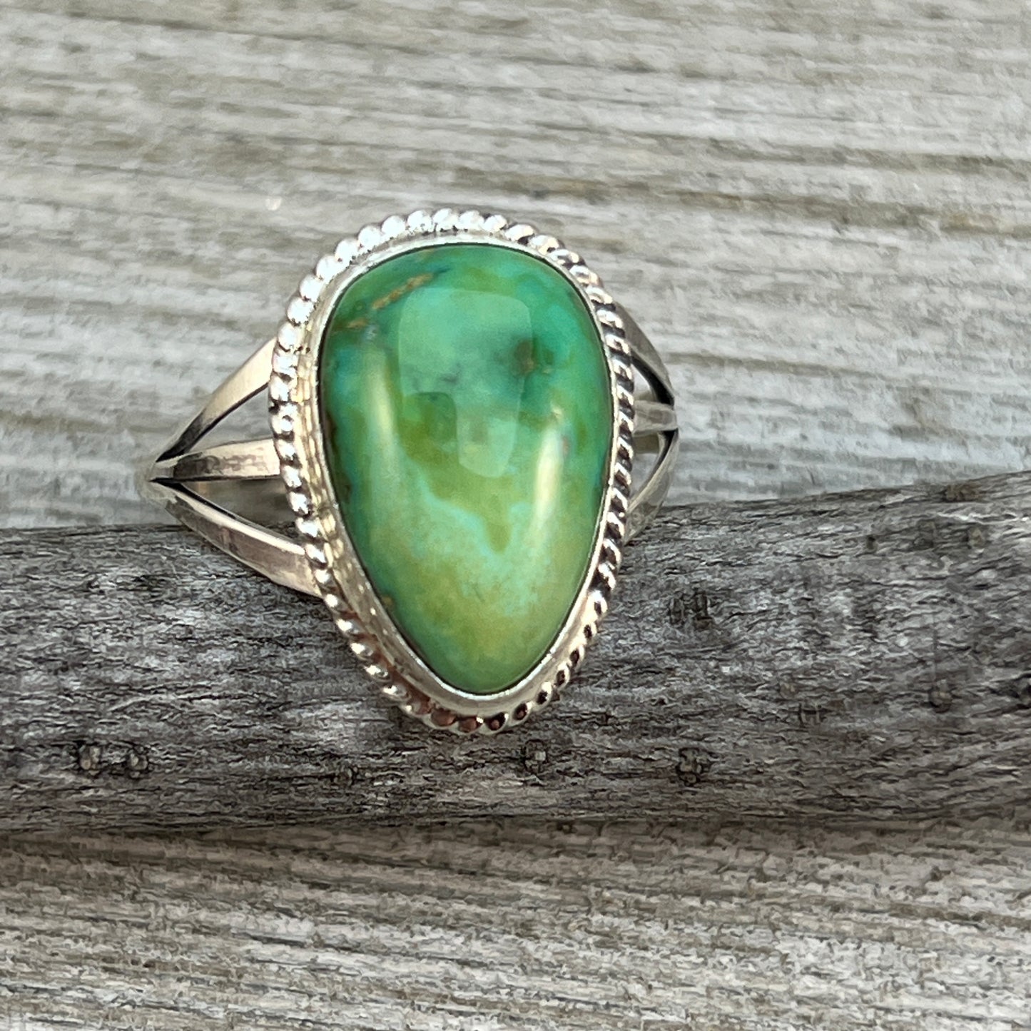 Size 9 3/4 Green Sonoran Turquoise Ring #7, Sterling Silver Judy Largo