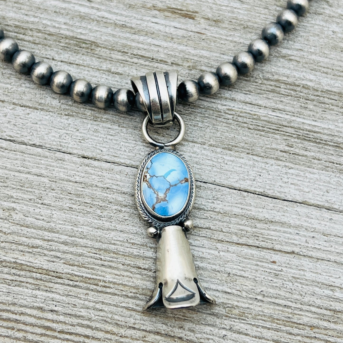 16" Golden Hills Turquoise Squash Blossom Necklace Sharon McCarthy Sterling silver NK7