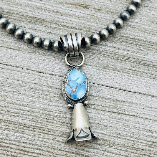 16" Golden Hills Turquoise Squash Blossom Necklace Sharon McCarthy Sterling silver NK7