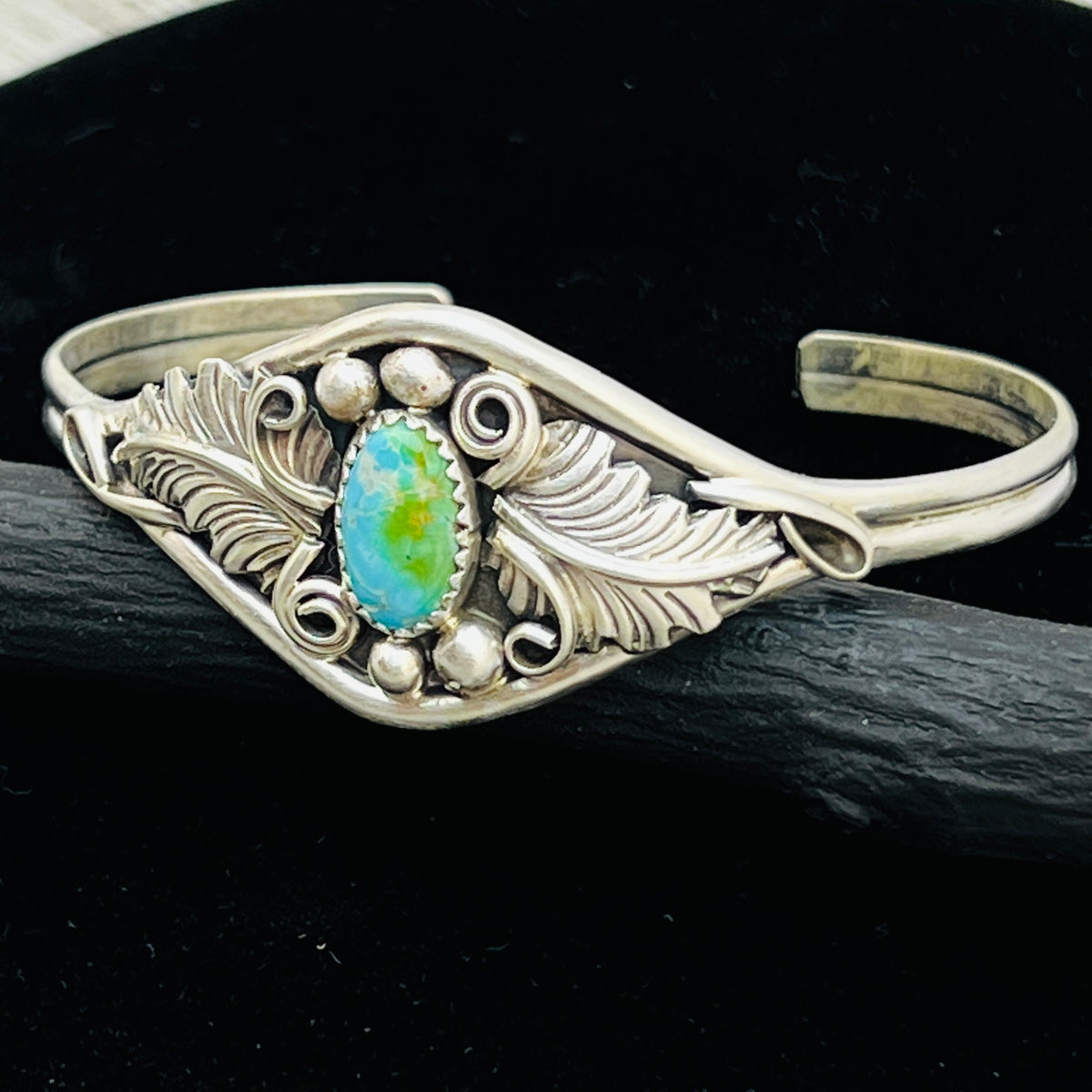 6 1/2" Stamped Navajo sterling silver Turquoise cuff bracelet Harry Yazzie BR69