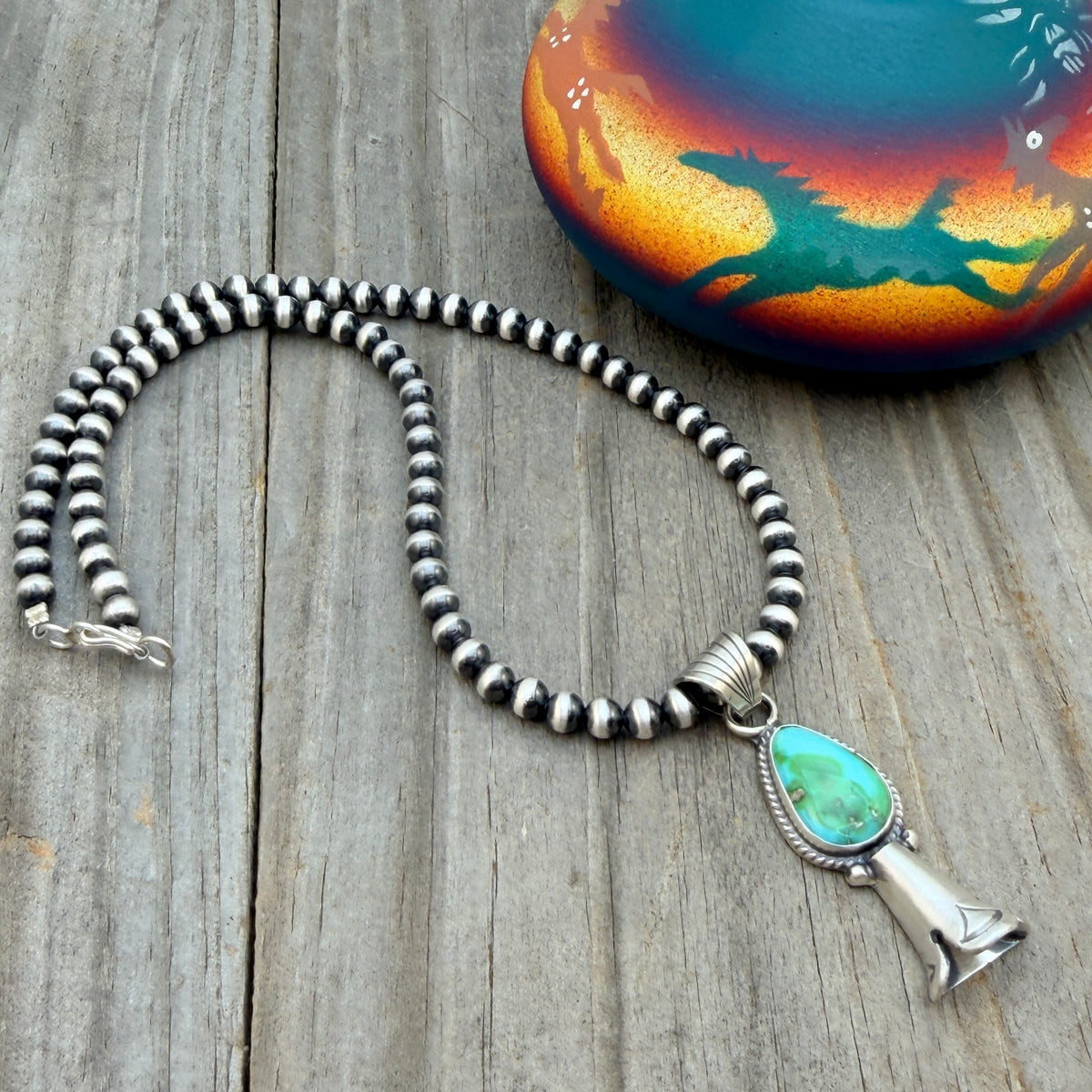 16" Sonoran Turquoise Squash Blossom Necklace Sharon McCarthy Sterling silver NK54