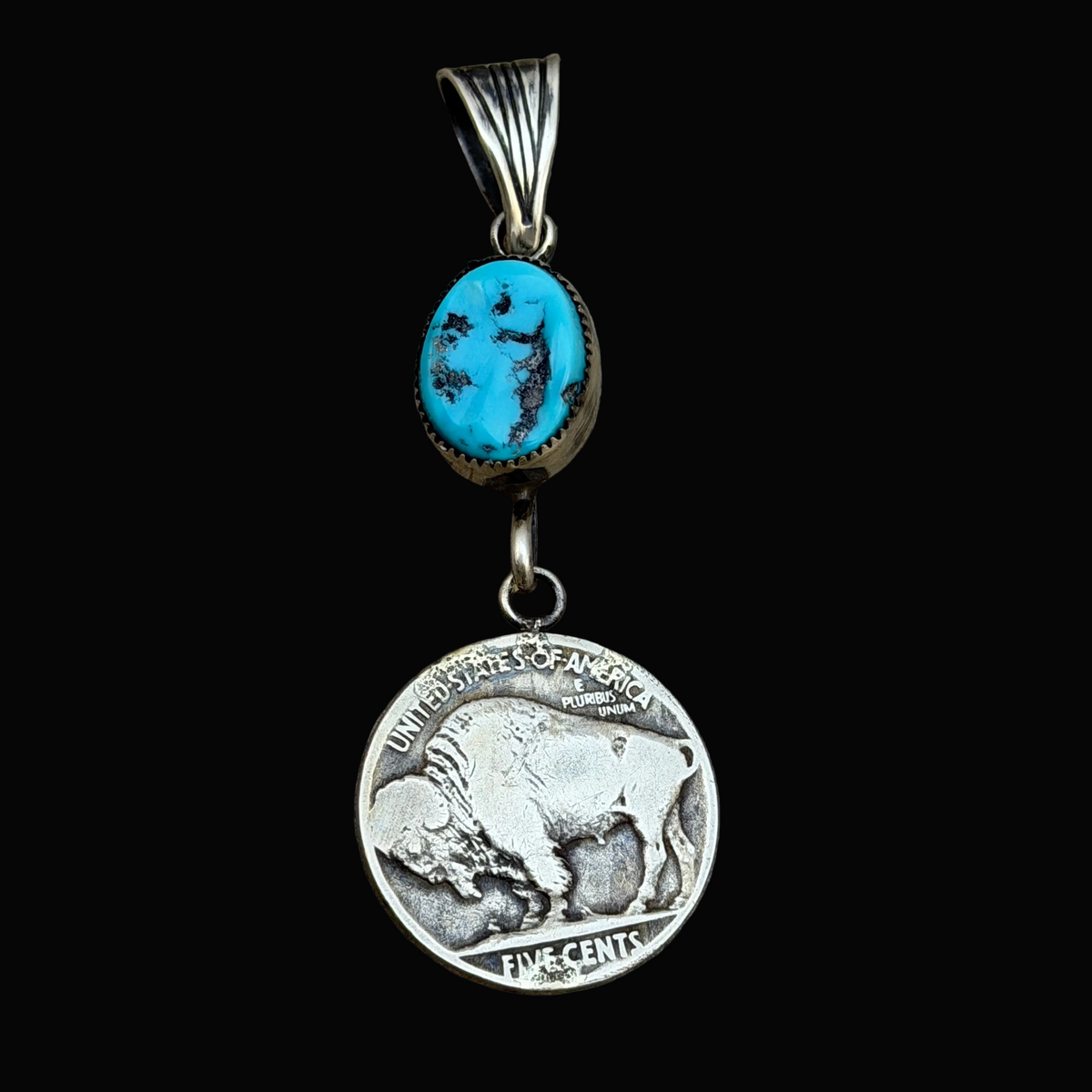 Buffalo nickel coin turquoise pendant Sharon McCarthy Navajo PD1