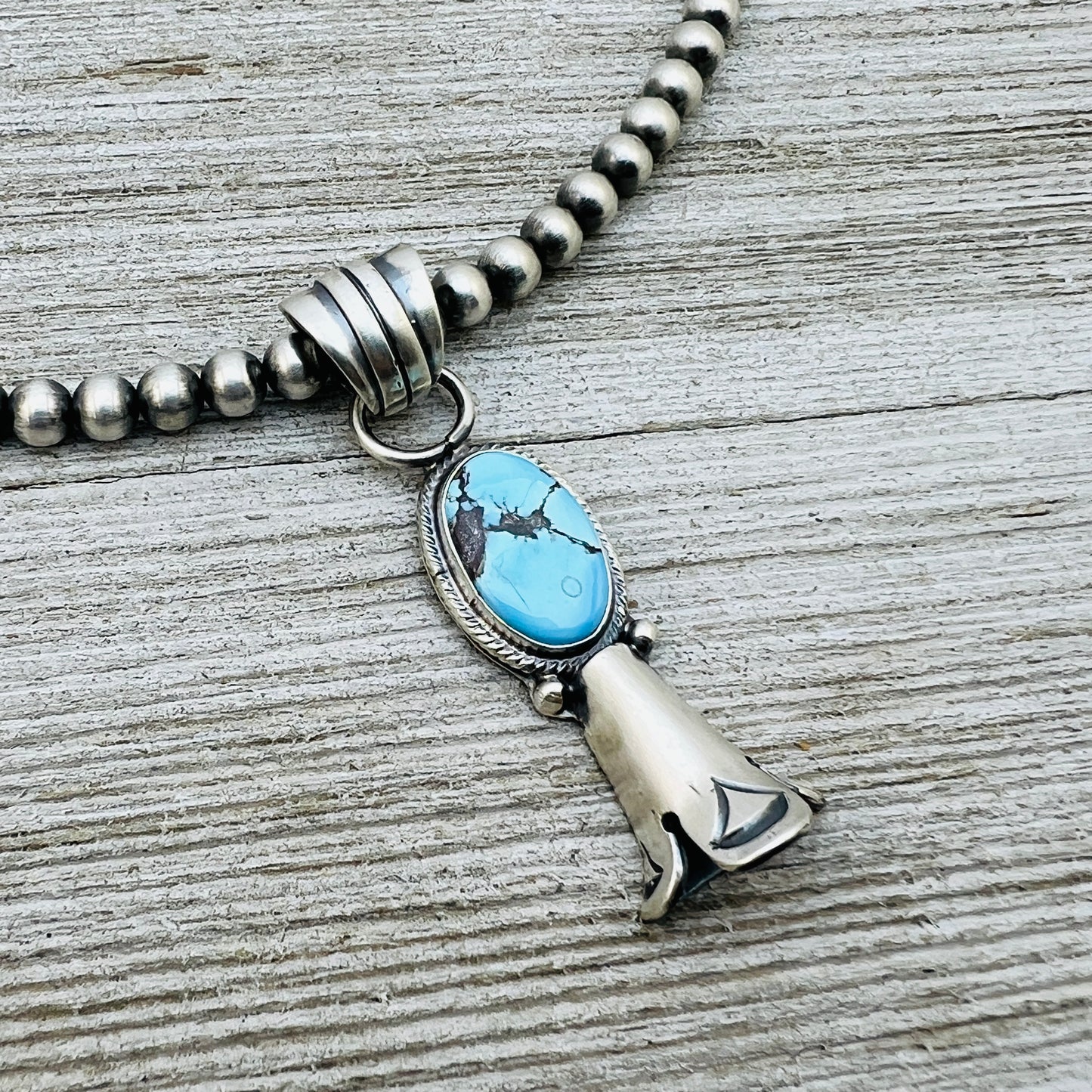 16" Golden Hills Turquoise Squash Blossom Necklace Sharon McCarthy Sterling silver NK11