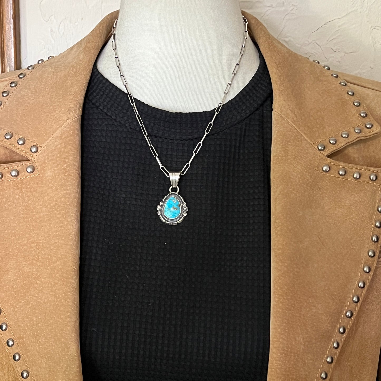 Kingman Turquoise pendant sterling silver Marita Benally Navajo 740