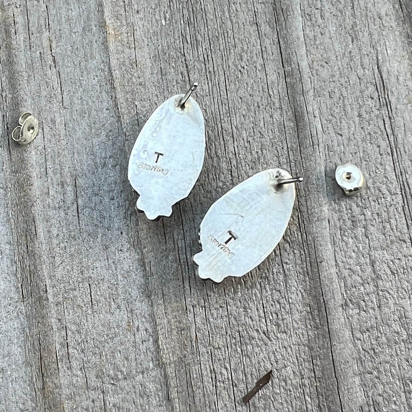 Blue Kingman Turquoise Teardrop stud earrings sterling silver Theresa Smith Navajo 717