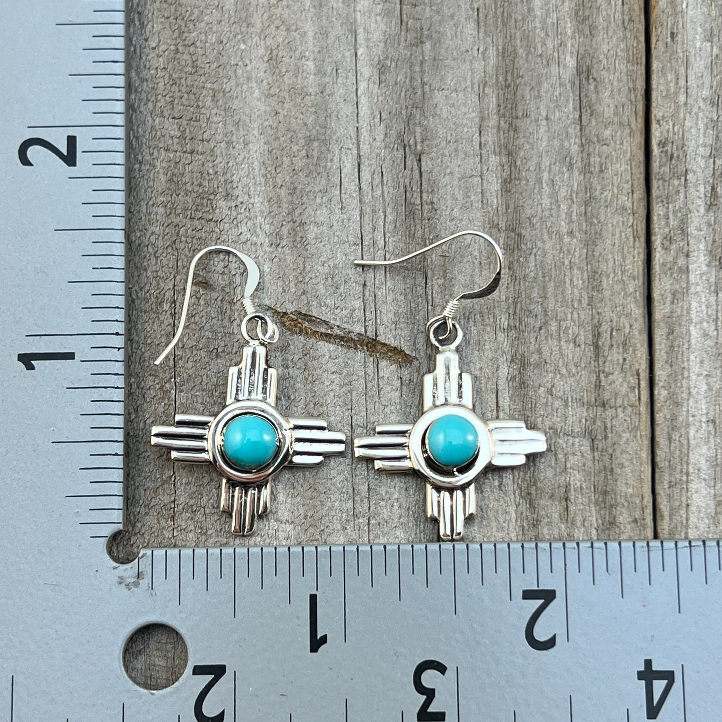 Sterling silver Zia Sun turquoise earrings Franklin Johnson Navajo 685