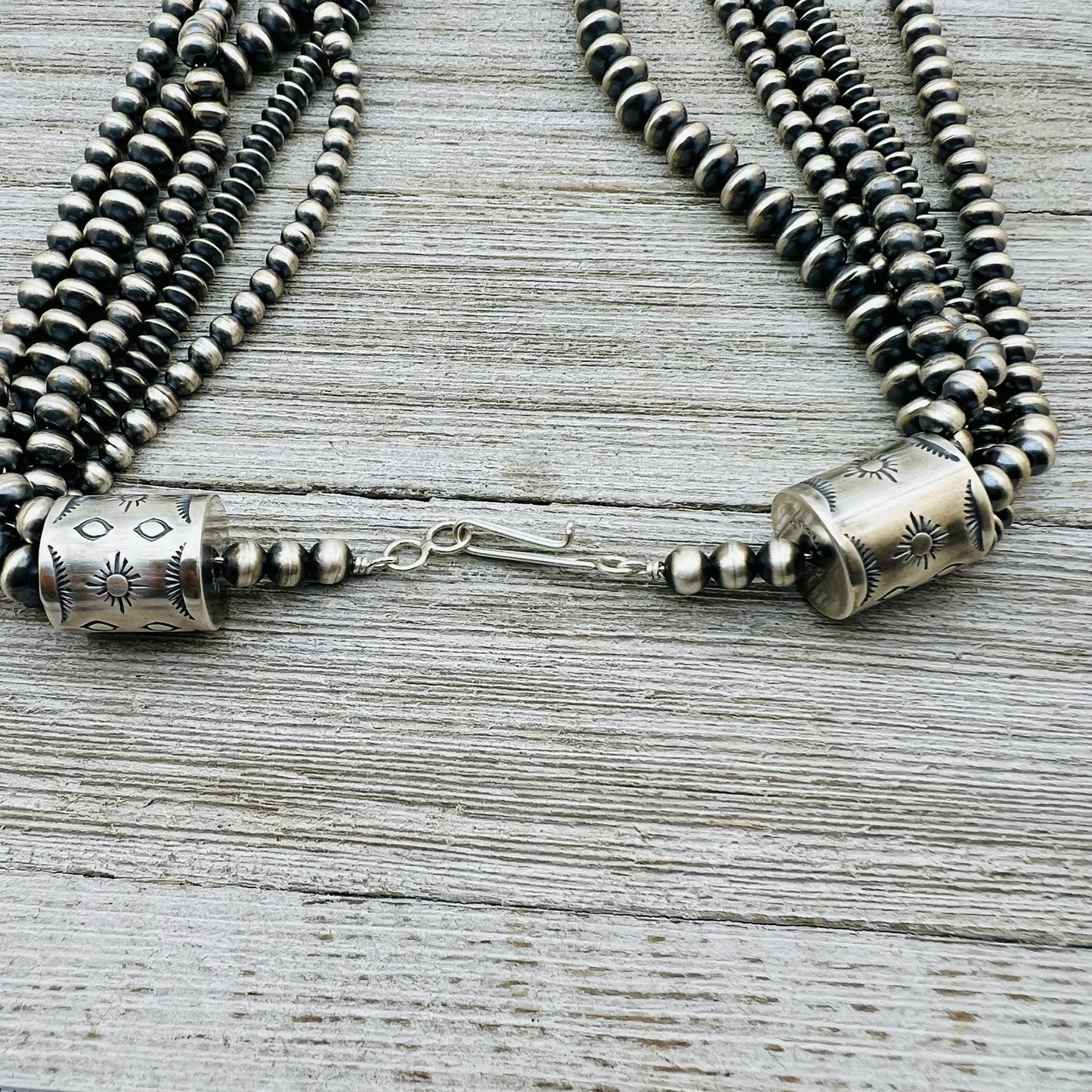 20" Sterling silver Navajo handmade multi 5 strand bead Pearl necklace Rena Begay 714