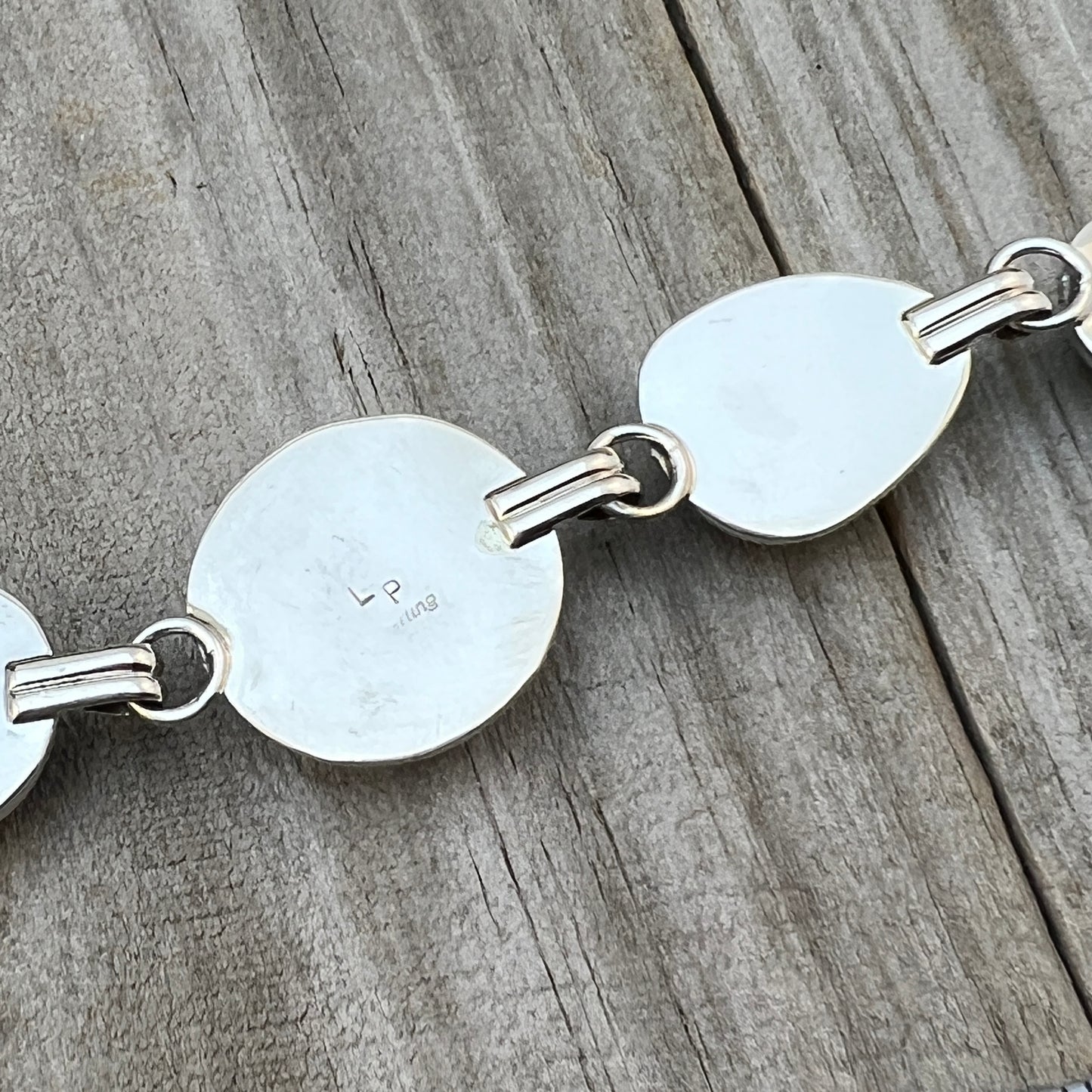 Link Bracelet #8 Turquoise, 7 5/8", 8 1/4", 8 7/8", adjustable length sterling silver Lyle Piaso