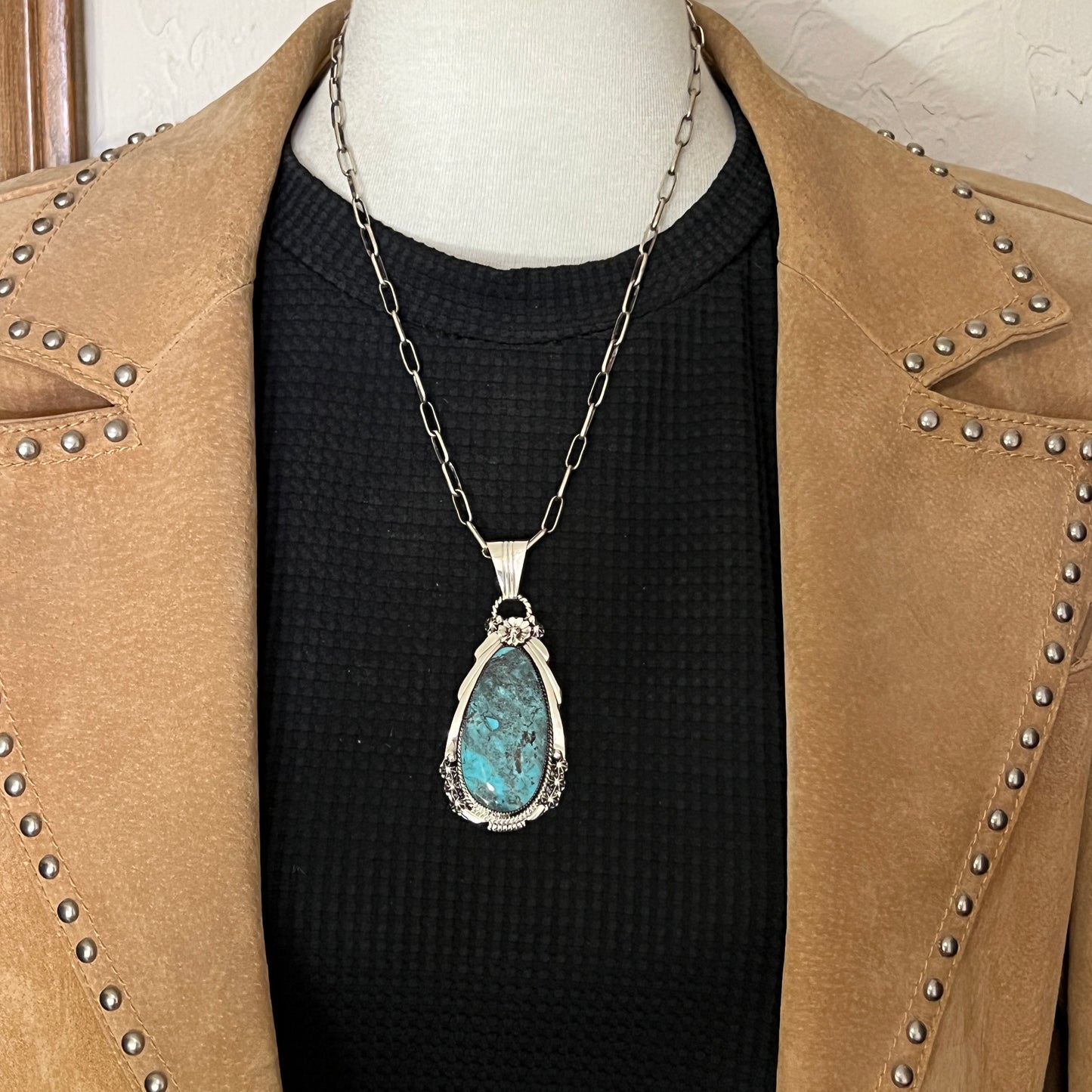 Blue Smokey Kingman Turquoise pendant sterling silver Rose Lee Navajo 787