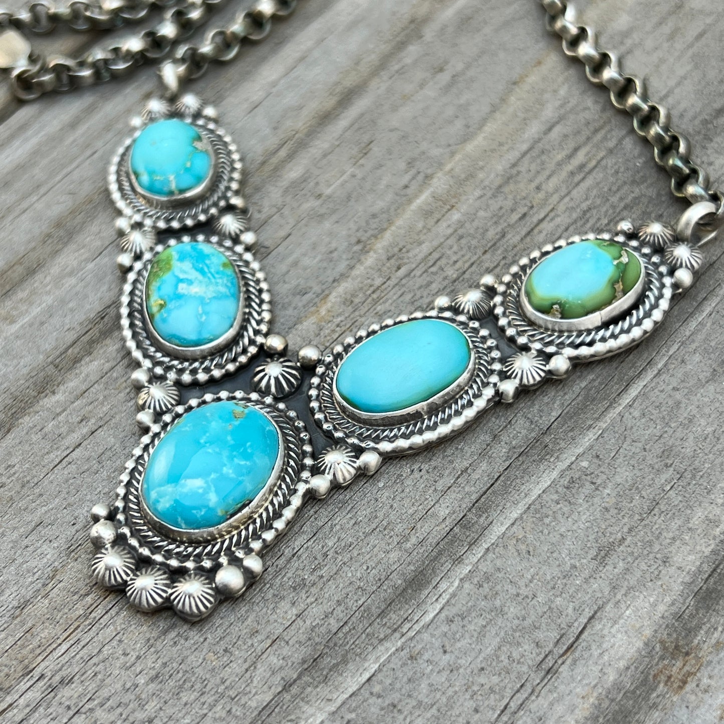 18" Blue Sonoran Turquoise Heavy Necklace Sterling Silver Tom Lewis Navajo 837