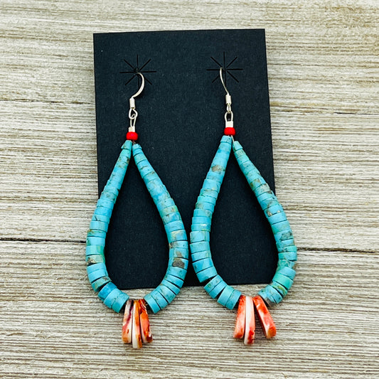 Traditional Turquoise Jacla Earrings Lupe Lovato Santo Domingo Kewa Spiny Oyster ER9