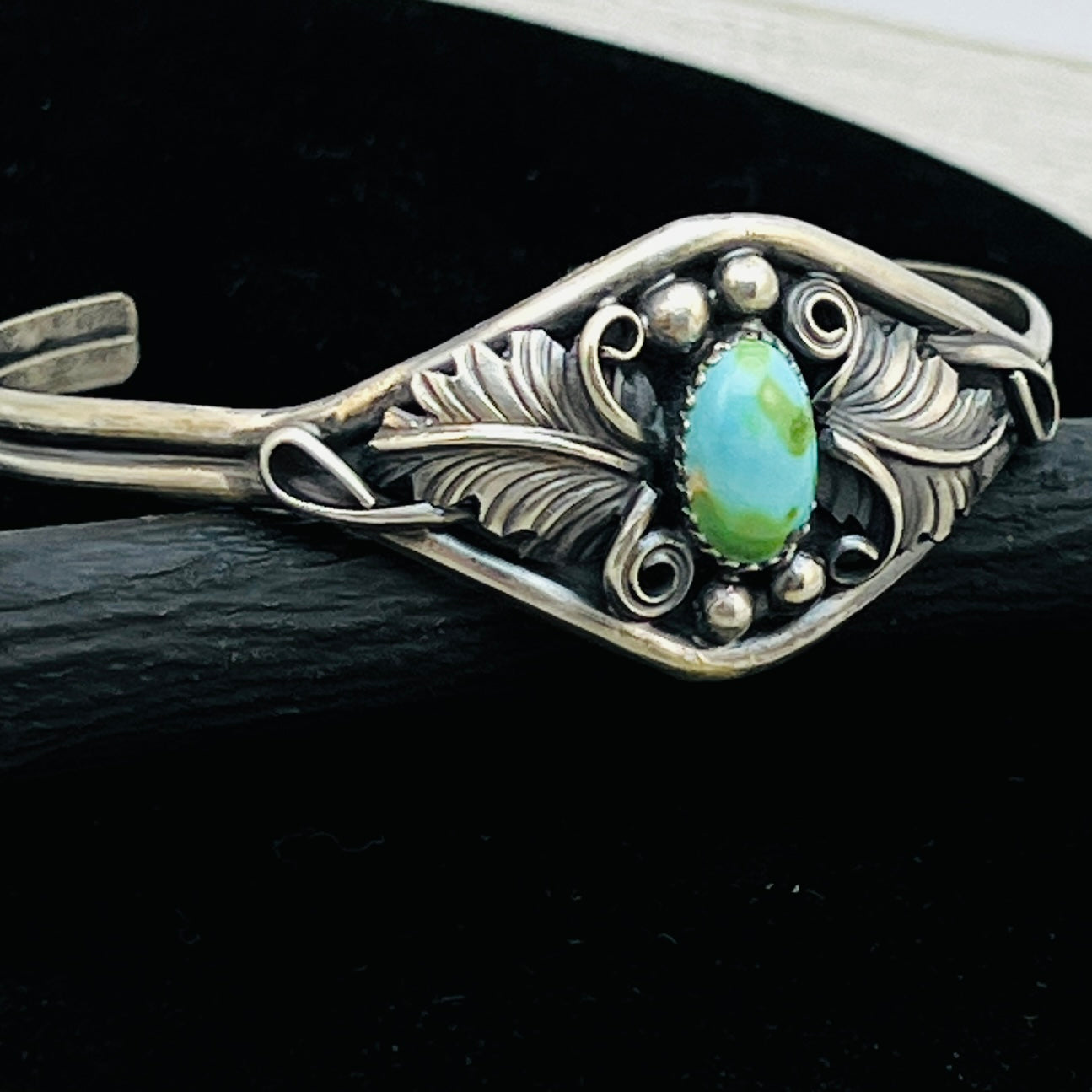 6 1/2" Stamped Navajo sterling silver Turquoise cuff bracelet Harry Yazzie BR70