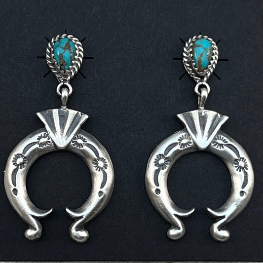 Turquoise naja earrings sterling silver Navajo Adrienne Gordon 449