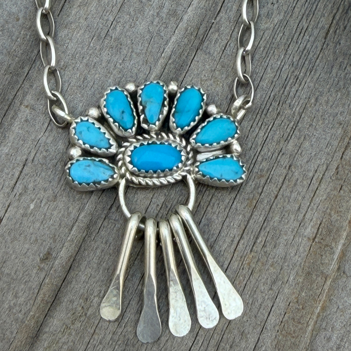 17 1/2" Turquoise Petit  Point Necklace Justina Wilson Sterling silver NK55
