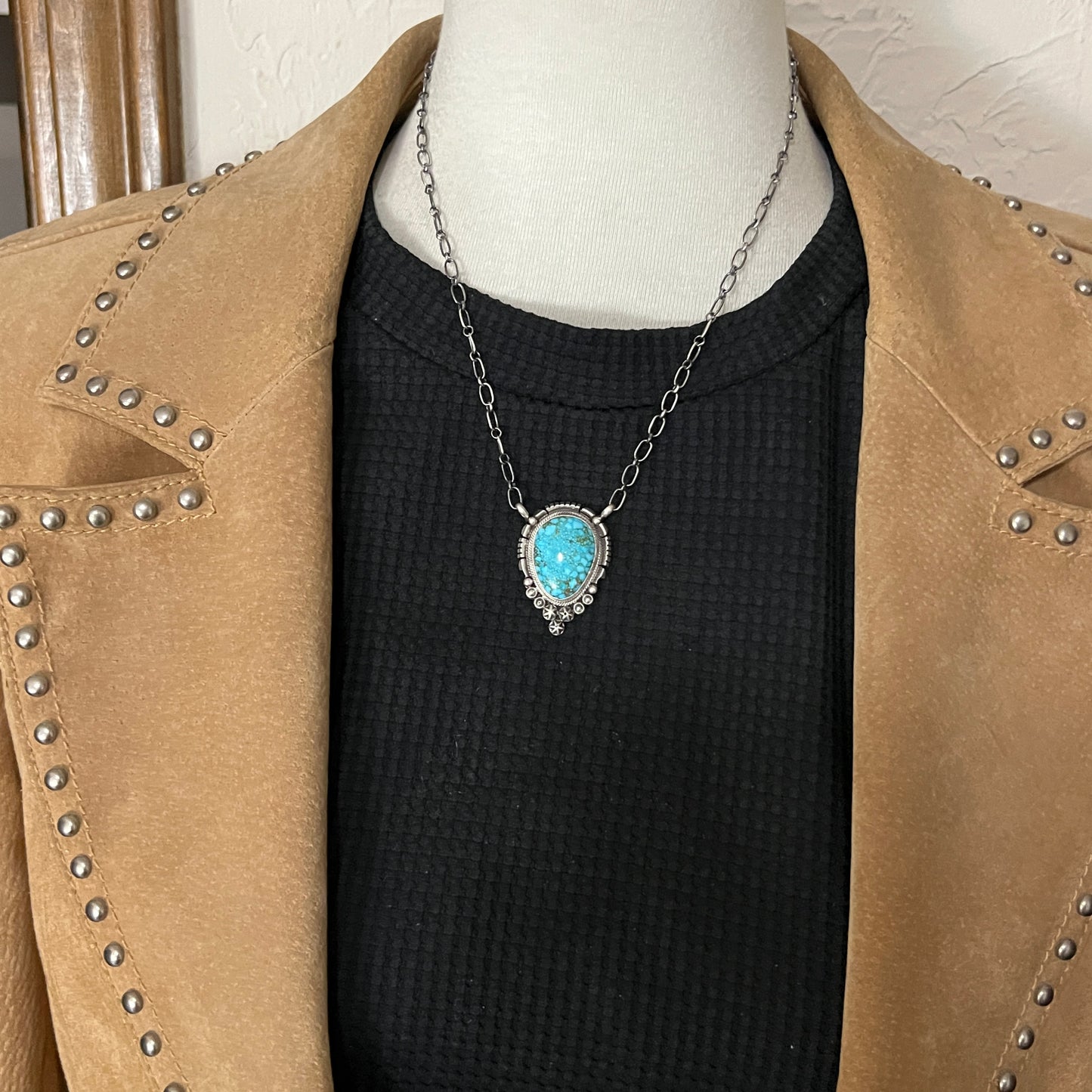 18" Kingman Spiderweb Turquoise Necklace Sterling silver Navajo Daniel Benally 600