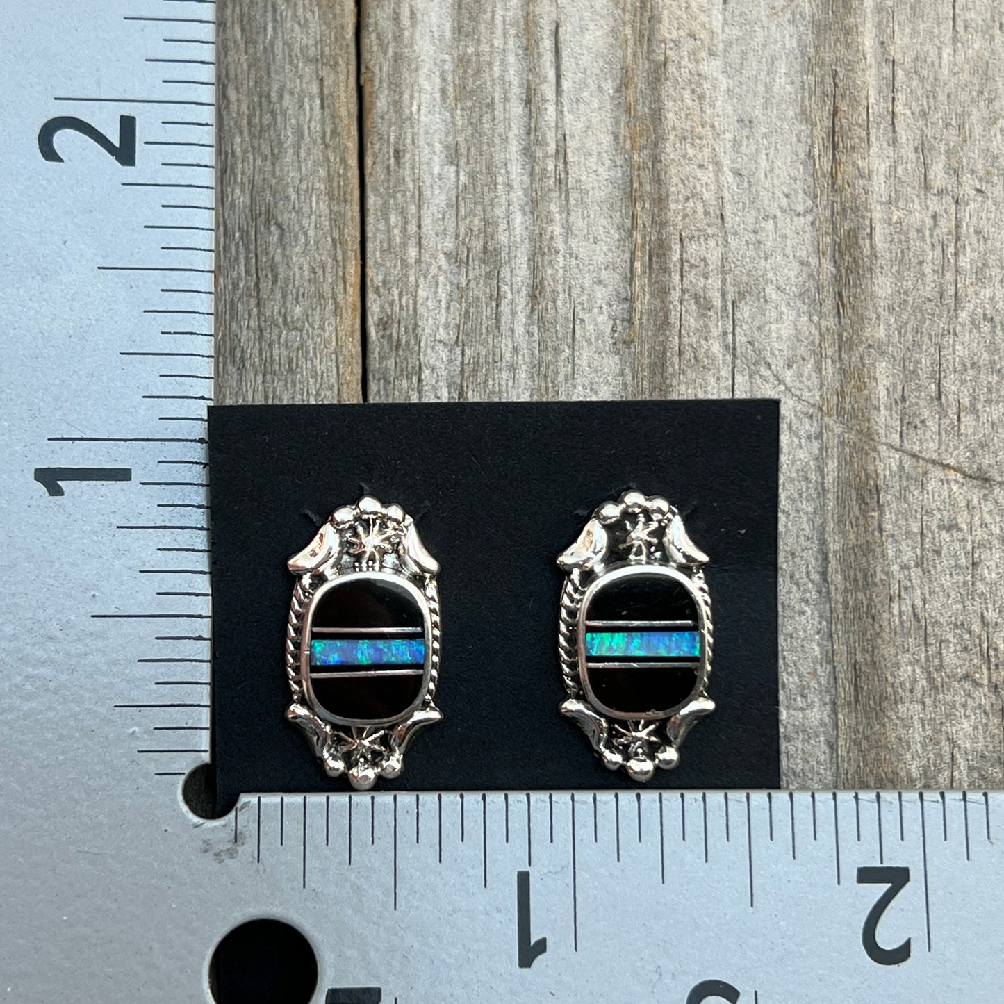 Modern Black Jet Opal Inlay Stud Earrings Sterling Silver James Manygoats Navajo 668