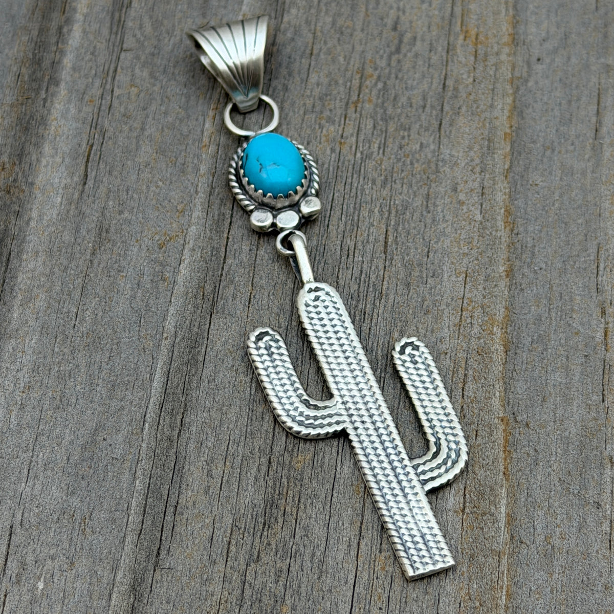 Blue Campitos Turquoise Cactus Pendant Sharon McCarthy Navajo Sterling Silver PD5