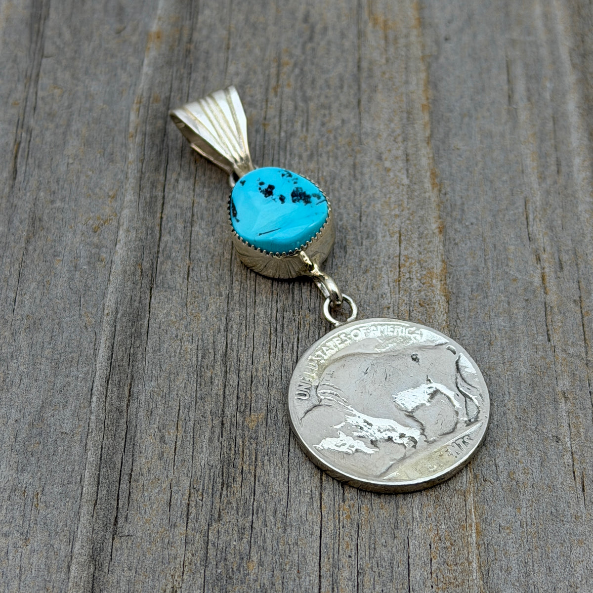 Buffalo nickel coin turquoise pendant Sharon McCarthy Navajo PD3