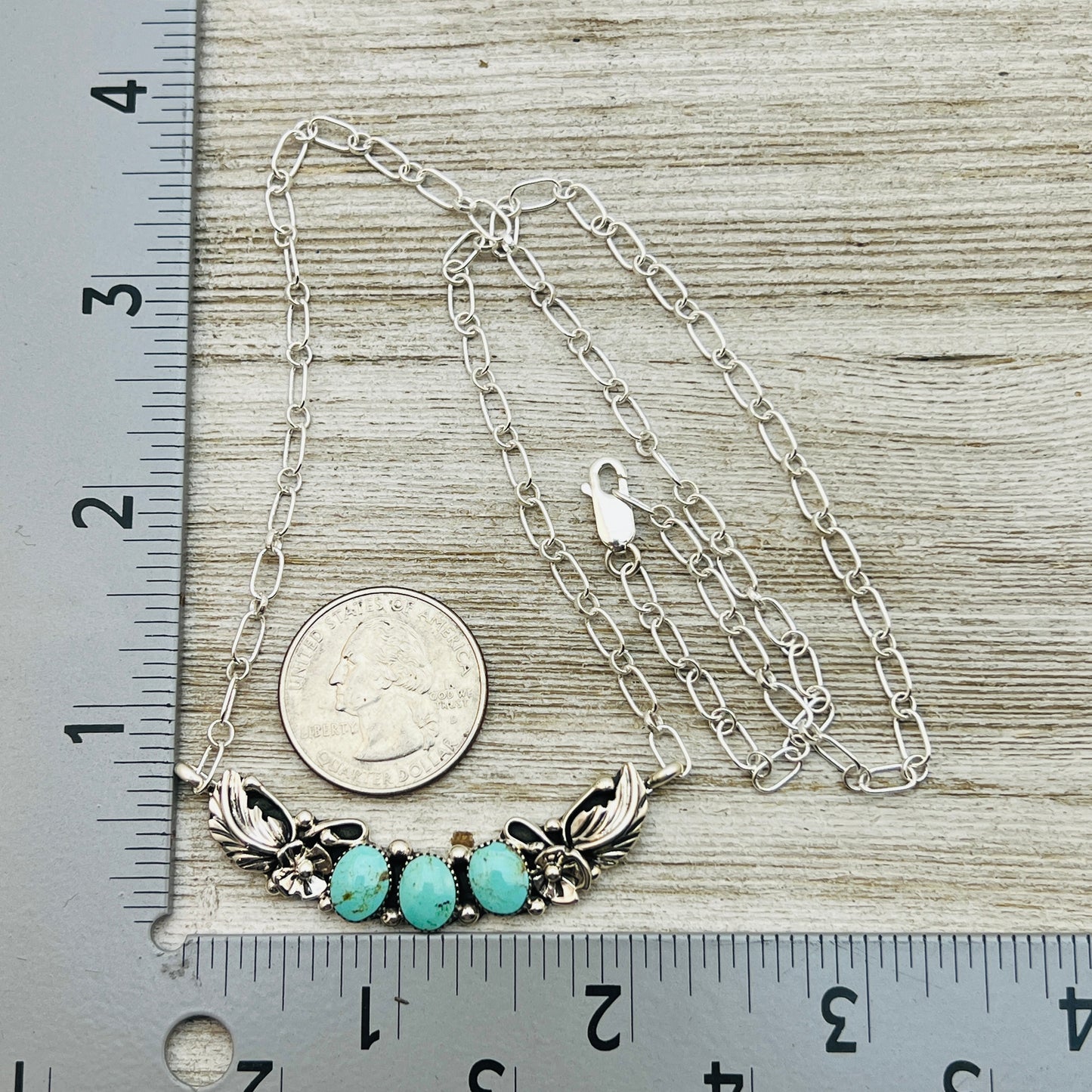 20 1/2" adjustable Blue Campitos 3 stone floral bar necklace Sterling Silver NK24