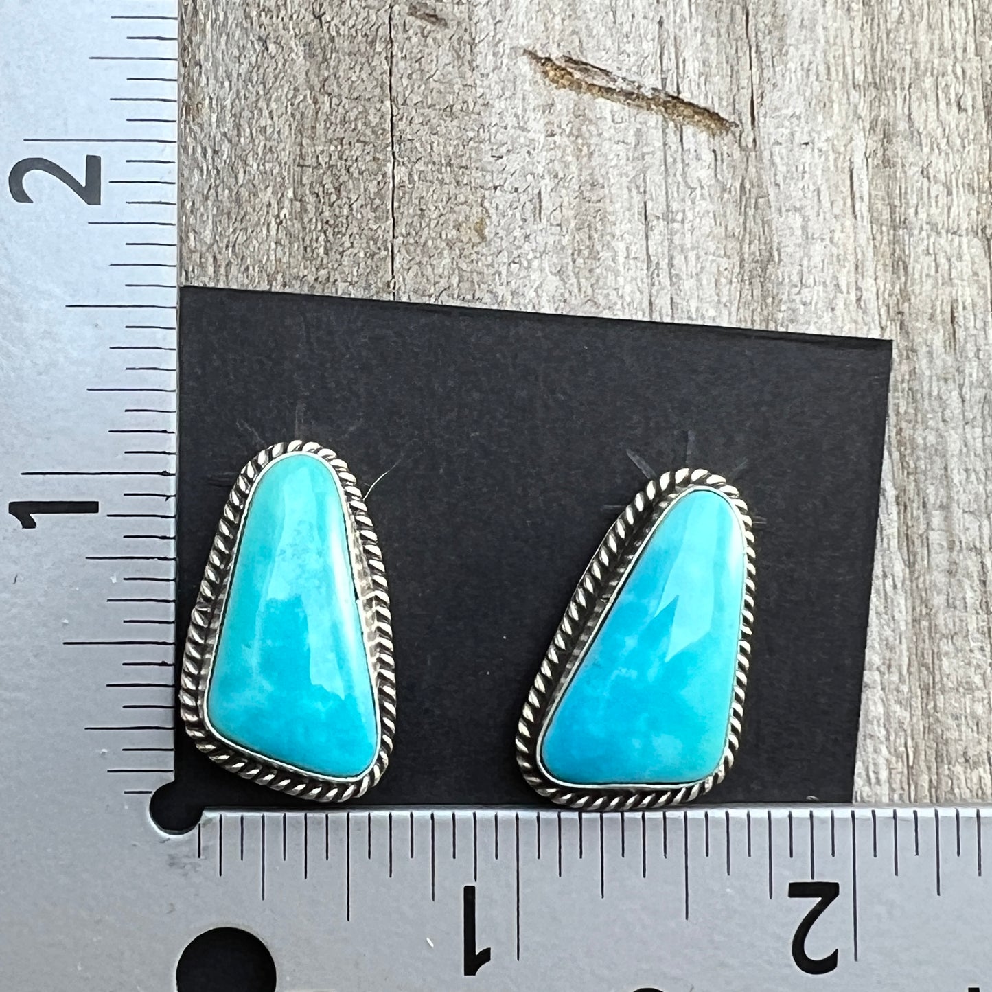 Blue Kingman Turquoise stud earrings sterling silver Trish Largo Navajo 725