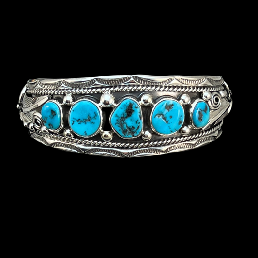 Sleeping Beauty Turquoise Cuff Bracelet, Sterling Silver Navajo 6 1/2" Darrell Morgan 2