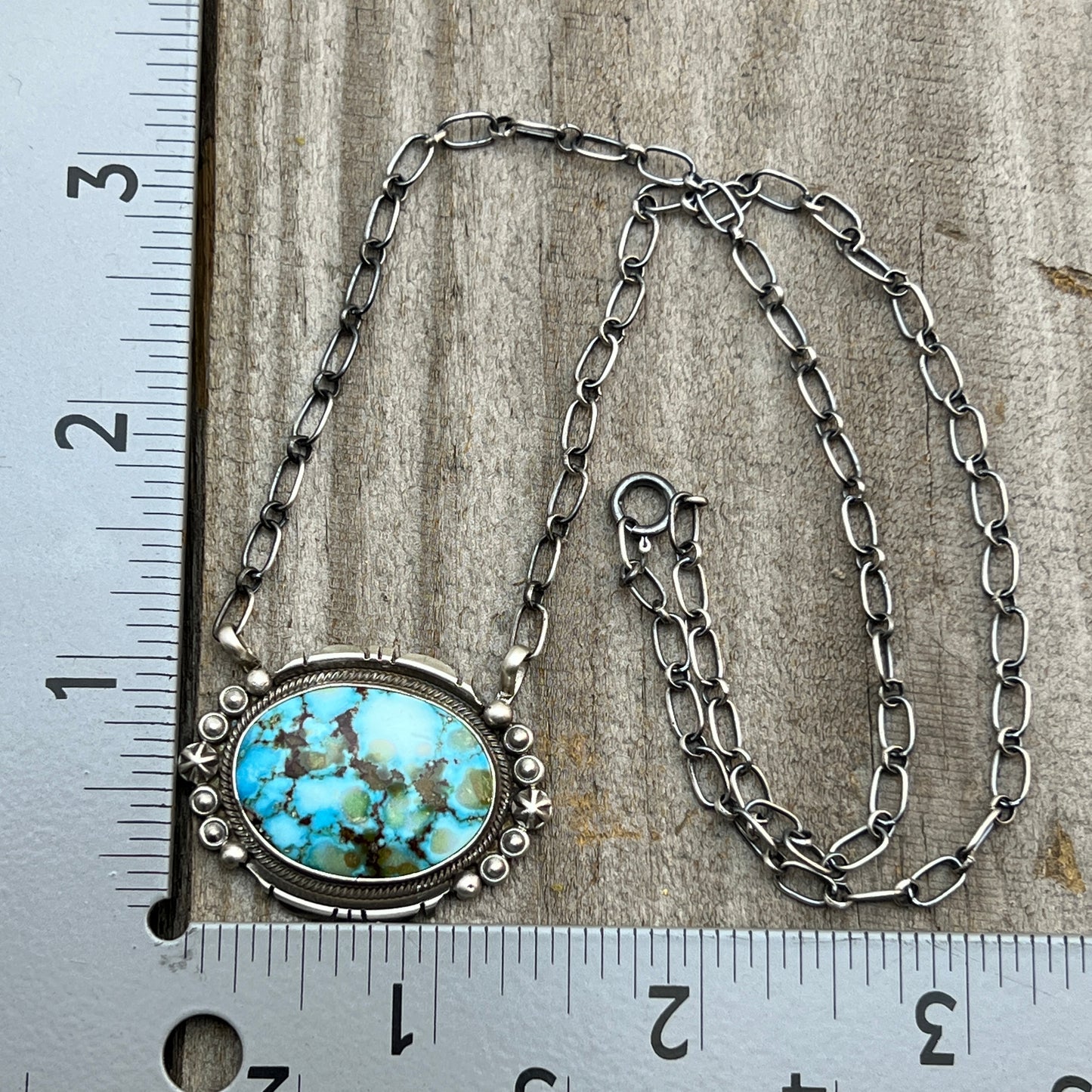 18" Kingman Spiderweb Turquoise Necklace Sterling silver Navajo Daniel Benally 604