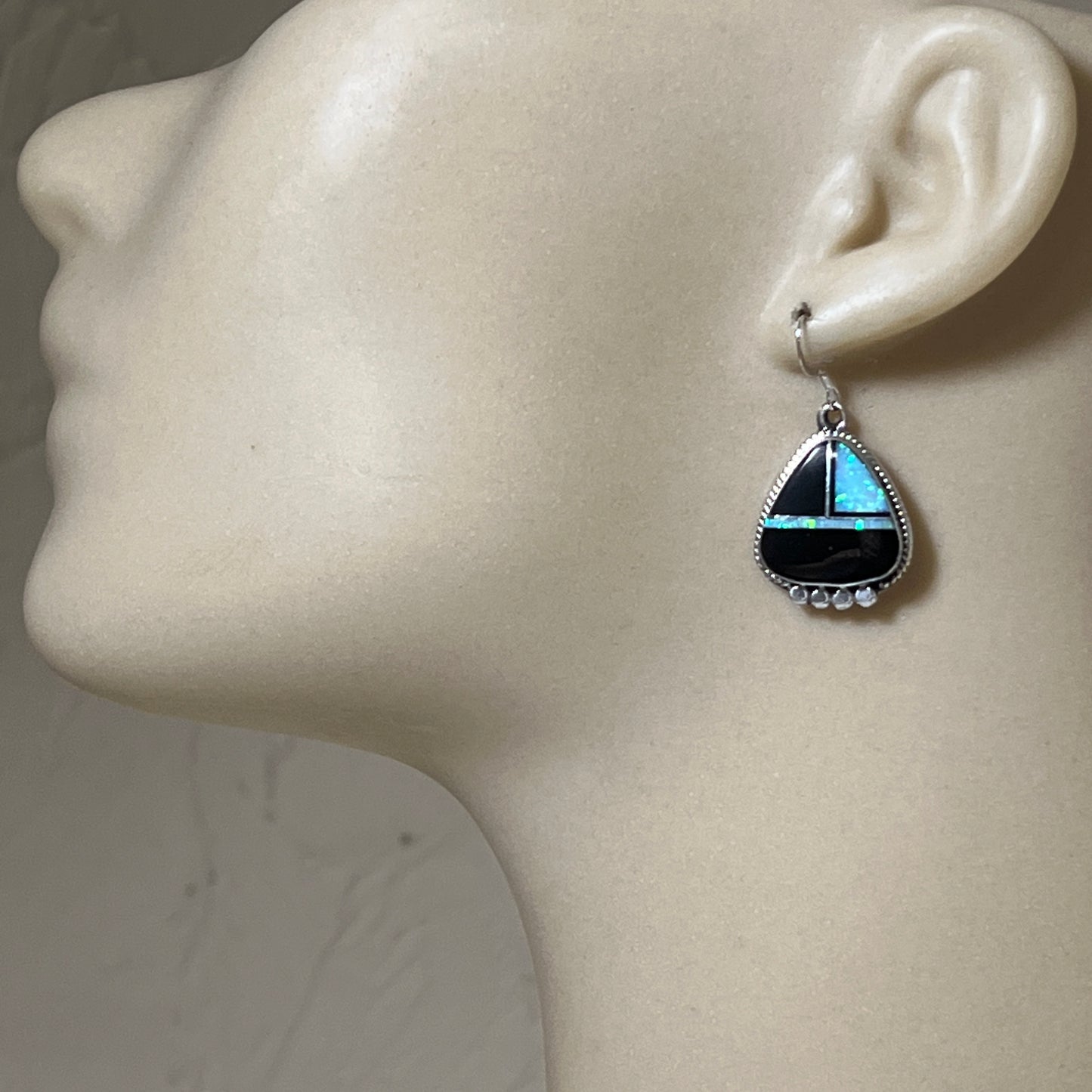 Modern Black jet opal inlay Earrings Sterling Silver James Manygoats Navajo 671