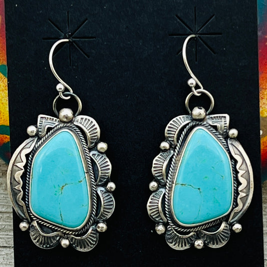 Tyrone turquoise Earrings Jackson Hoskie signed Sterling silver ER6