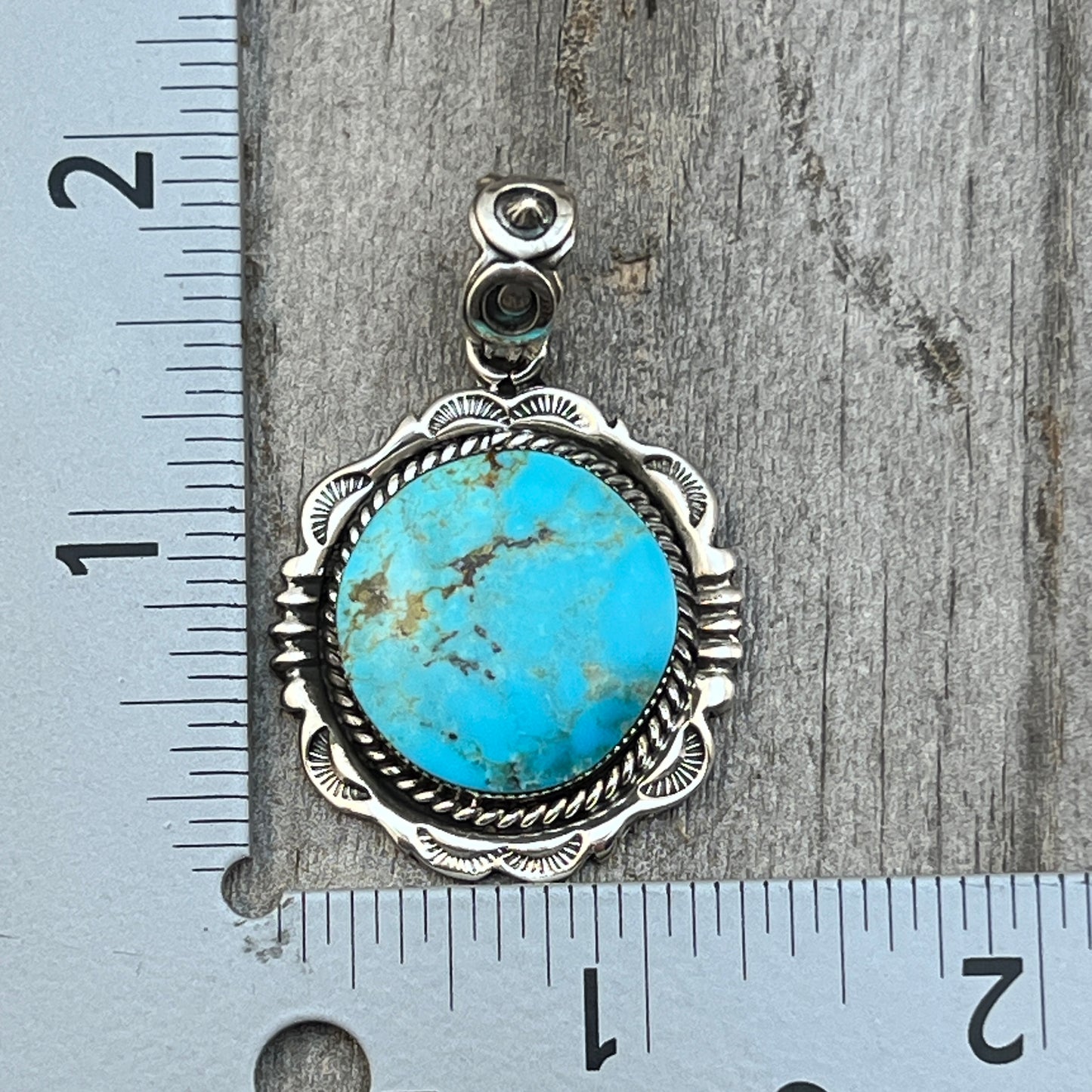 Kingman Turquoise Pendant Sterling silver Navajo handmade Jeremy Delgarito 551