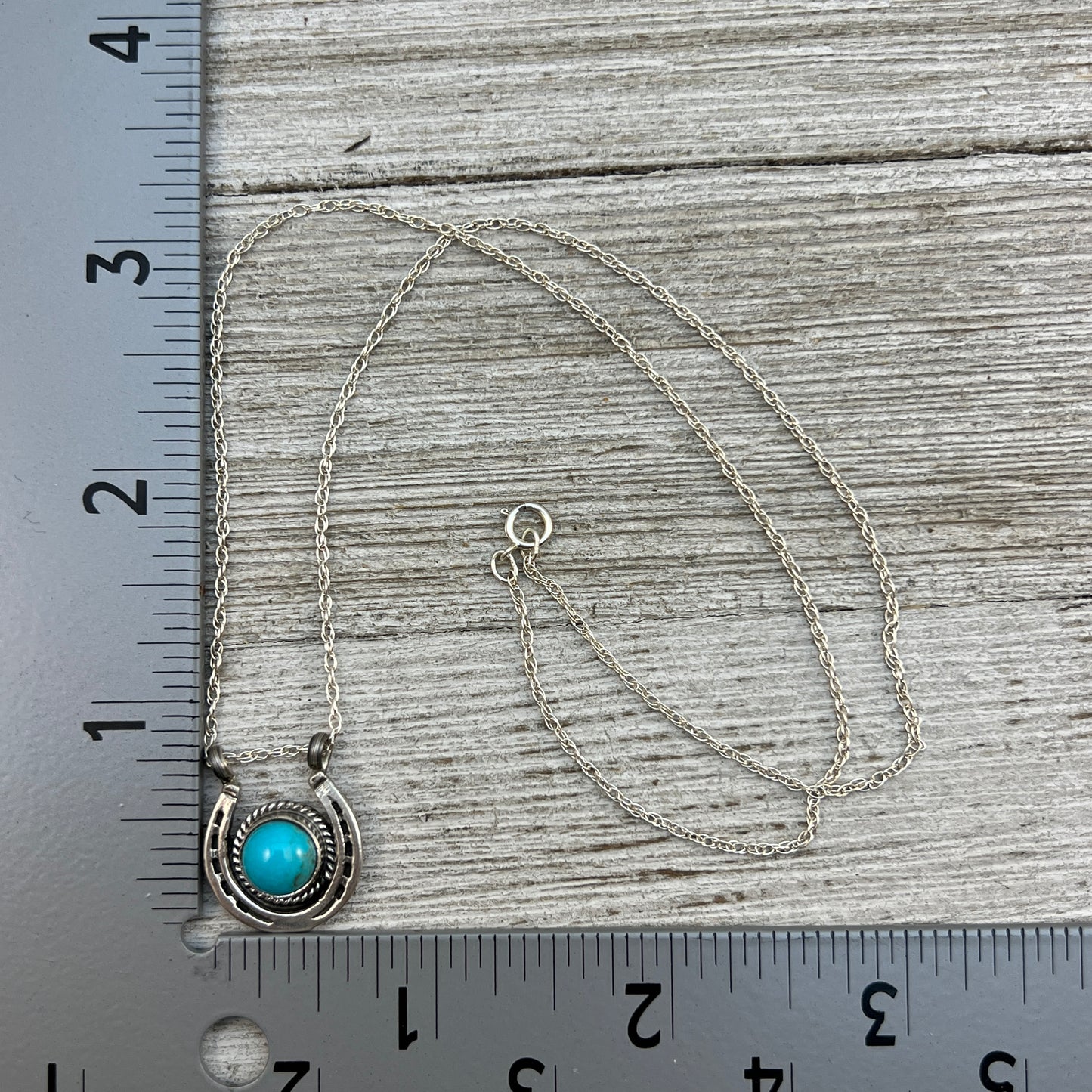 18" Sterling Silver Turquoise Horseshoe Necklace Cowgirl Rodeo Jewelry Annette Chiquito