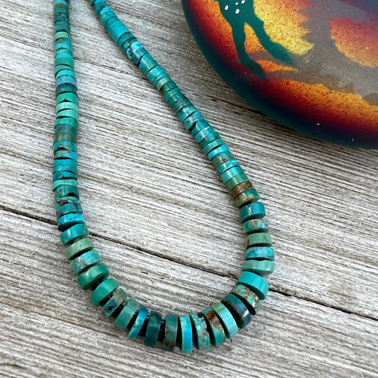 Blue turquoise 18" Choker Necklace, graduated Heishi, western boho