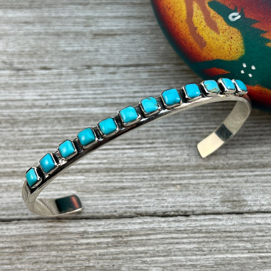 Skinny Turquoise stacker Cuff 1, Sterling Silver Navajo Bobby Platero BOHO