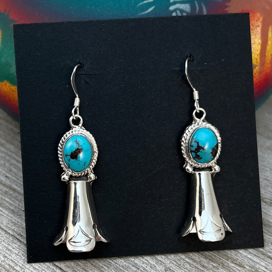 Squash Blossom Dangle Earrings Turquoise sterling silver Sharon Mccarthy