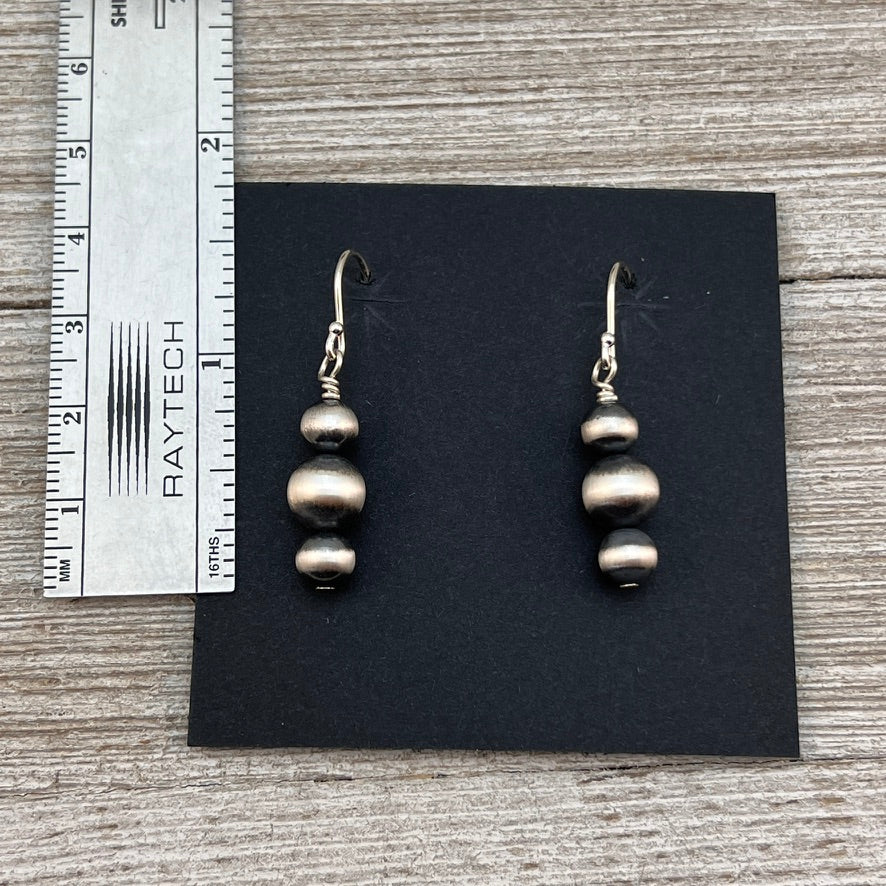 Graduated Sterling Silver Oxidized Pearl Earrings, Southwest Silver beads, Western 6mm 8mm