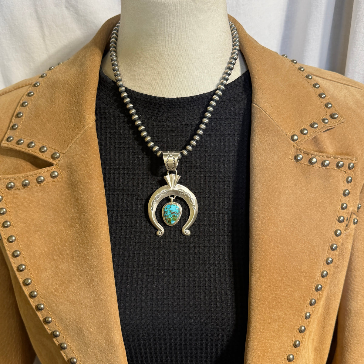 Blue Kingman Turquoise Naja Pendant sterling silver Sharon McCarthy Navajo Handmade PD2